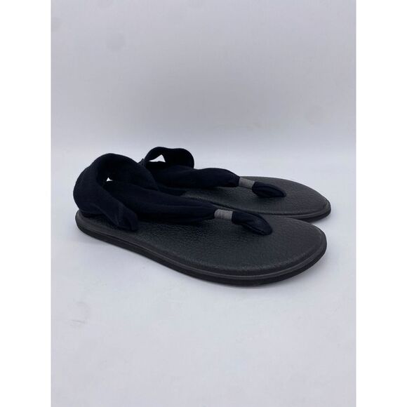Sanuk Sandals Womens 10 Black Sling 2 Knit Fabric‎ Thong Flats Slippers Ladies - Picture 4 of 7